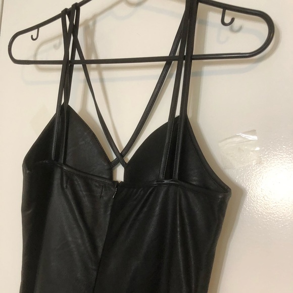 Missguided black faux leather cross strap dress - Picture 4 of 7